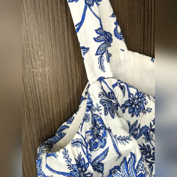 LOFT Blue and White Jumpsuit Romper Ruffled Neckline, 0 - Picture 5 of 11